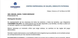 Coparmex Xalapa llama a Yunes Márquez a frenar reforma electoral.