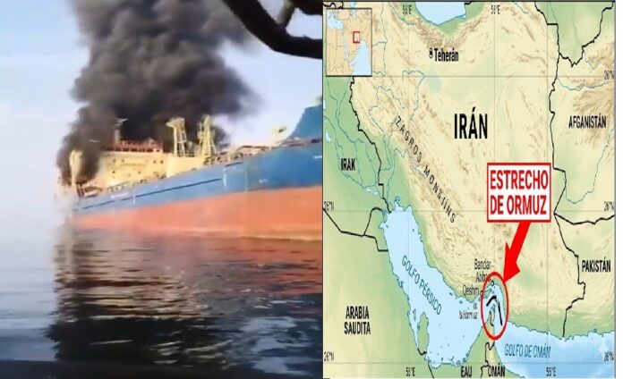 Estrecho de Ormuz mapa y c arguero bombardeado