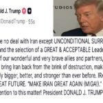 Donald Trump advierte a Irán que la única salida es la rendición total.