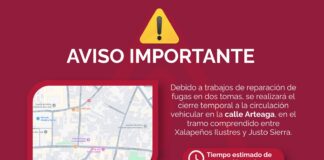 #Xalapa: Aviso importante. Cierre temporal en la calle Arteaga por reparación de fugas