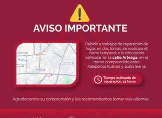 #Xalapa: Aviso importante. Cierre temporal en la calle Arteaga por reparación de fugas