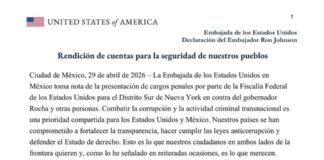 Embajada de Estados Unidos respalda cargos contra Rubén Rocha Moya y reafirma ofensiva anticorrupción binaciona.l