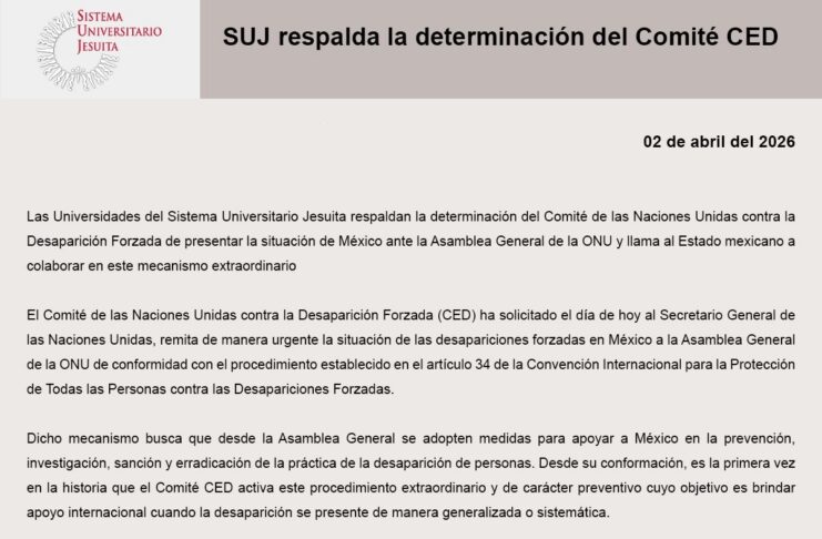 Universidades jesuitas respaldan decisión de la ONU sobre desapariciones en México