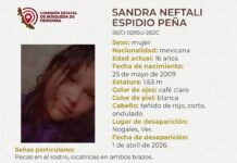 Buscan a Sandra Neftalí Espidio. Solicitan su apoyo para localizarla