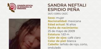 Buscan a Sandra Neftalí Espidio. Solicitan su apoyo para localizarla