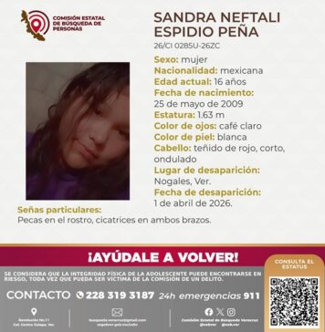 Buscan a Sandra Neftalí Espidio. Solicitan su apoyo para localizarla