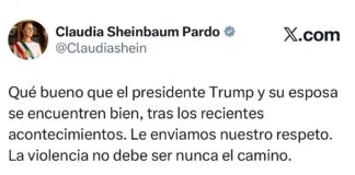 Sheinbaum condena atentado contra Trump y reafirma rechazo a la violencia