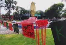 Colectivas intervienen la Paloma de la Paz ante crisis de feminicidios y desapariciones en Morelos.