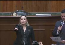 Yeraldine Bonilla, primera mujer gobernadora interina de Sinaloa.