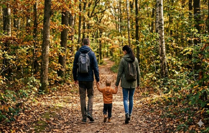 Pareja con niño en paseo
