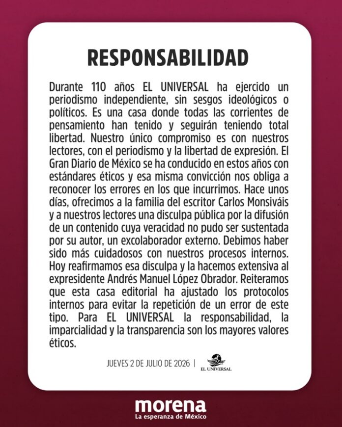 El Universal se disculpa con AMLO