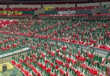 El Estadio Azteca alista postal histórica, pintando al coloso de verde, blanco y rojo
