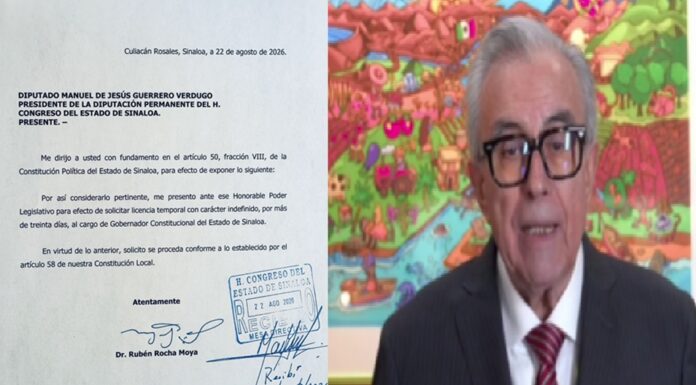 Rocha Moya vuelve a pedir licencia, ahora indefinida como gobernador de Sinaloa