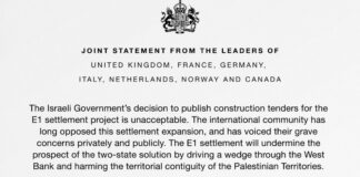 Siete países condenan plan israelí para construir en E1 de Cisjordania.