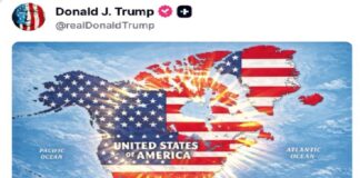 Trump publica mapa de EU, México, Canadá y Groenlandia bajo la bandera estadounidense