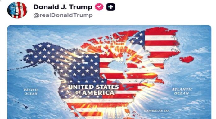 Trump publica mapa de EU, México, Canadá y Groenlandia bajo la bandera estadounidense