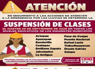 Gobierno de Veracruz suspende clases en 13 municipios ante las lluvias