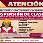Continúa suspensión de clases en 8 municipios en el sur de Veracruz
