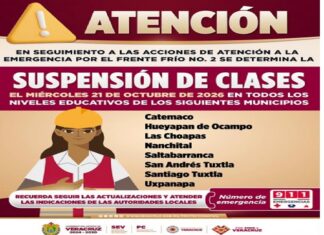 Continúa suspensión de clases en 8 municipios en el sur de Veracruz