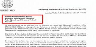 Exhiben oficio que sostiene que Querétaro sí avisó a la Cancillería sobre visita de embajador de EU