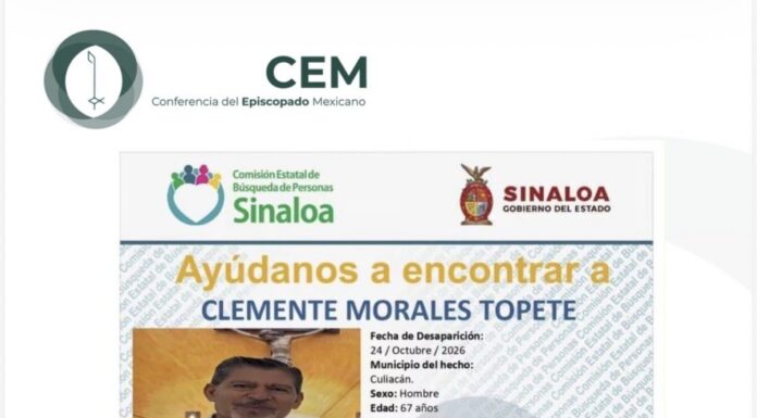 Iglesia católica pide colaboración ciudadana para localizar al sacerdote Clemente Morales Topete, desaparecido en Culiacán