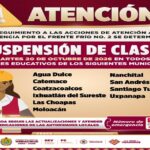 Continua suspensión de clases en 10 municipios en el sur de Veracruz